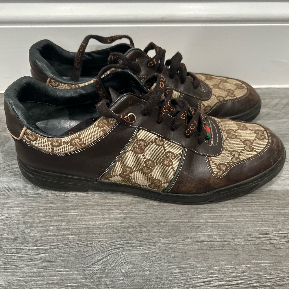 Gucci Men's Dark Brown and Beige Sneakers - Picture 2 of 3